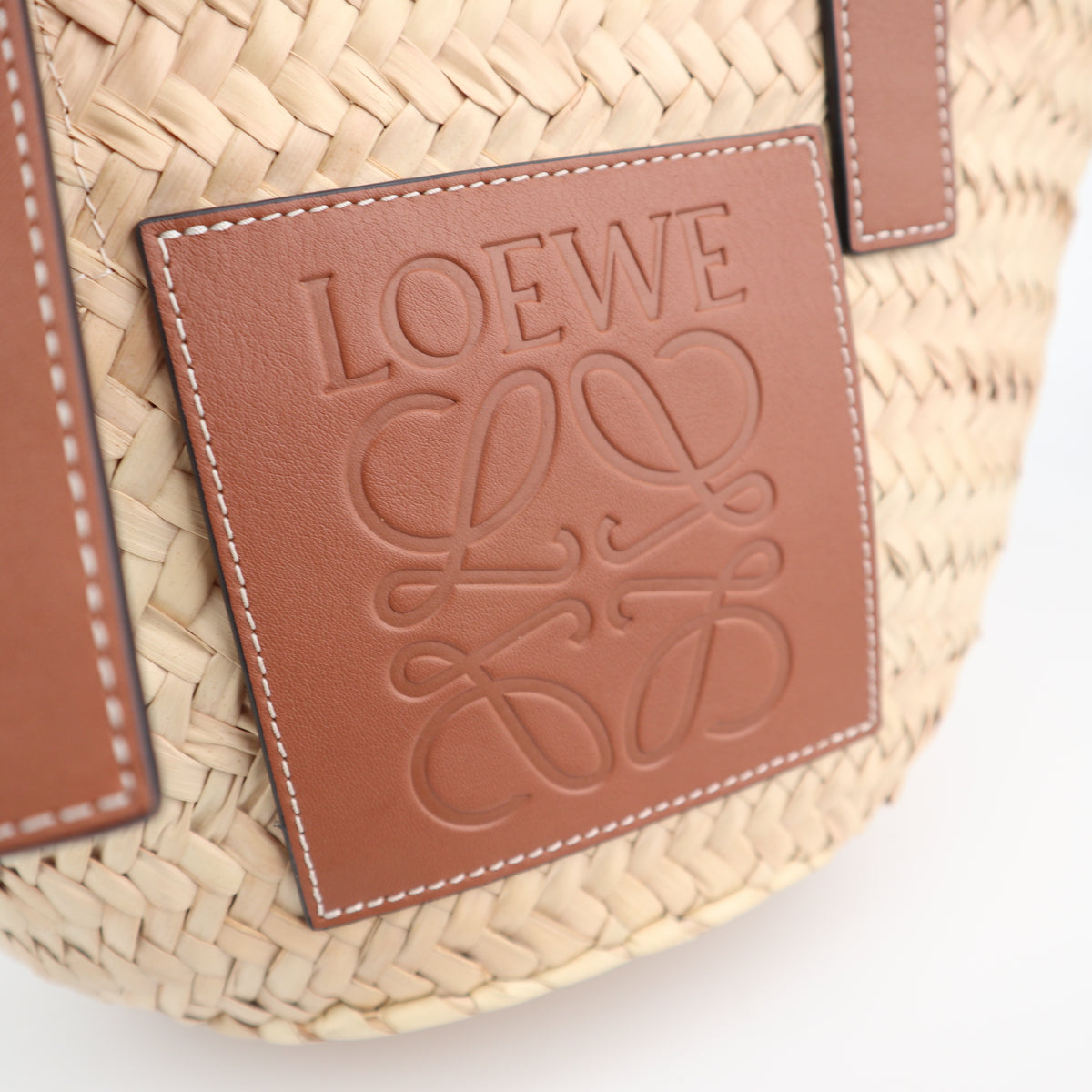 C2796 Loewe Bucket Bag Small Basket Bag In Palm Leaf And Calfskin | Pre-Owned Excellent Natural Leather, Palm Leaf