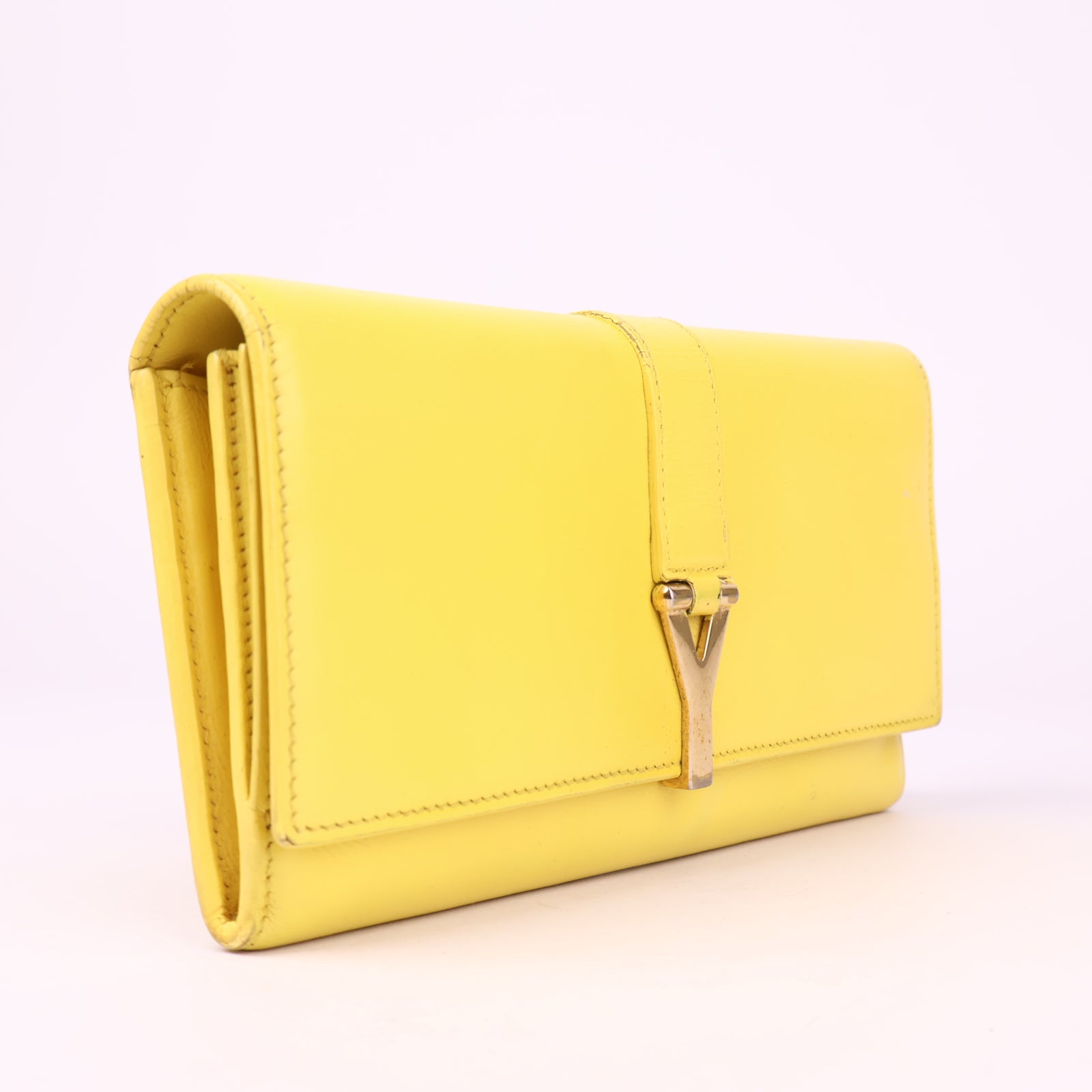 J3524 Yves Saint Laurent Yellow Calfskin Leather Ligne Y Clutch- Pre Owned