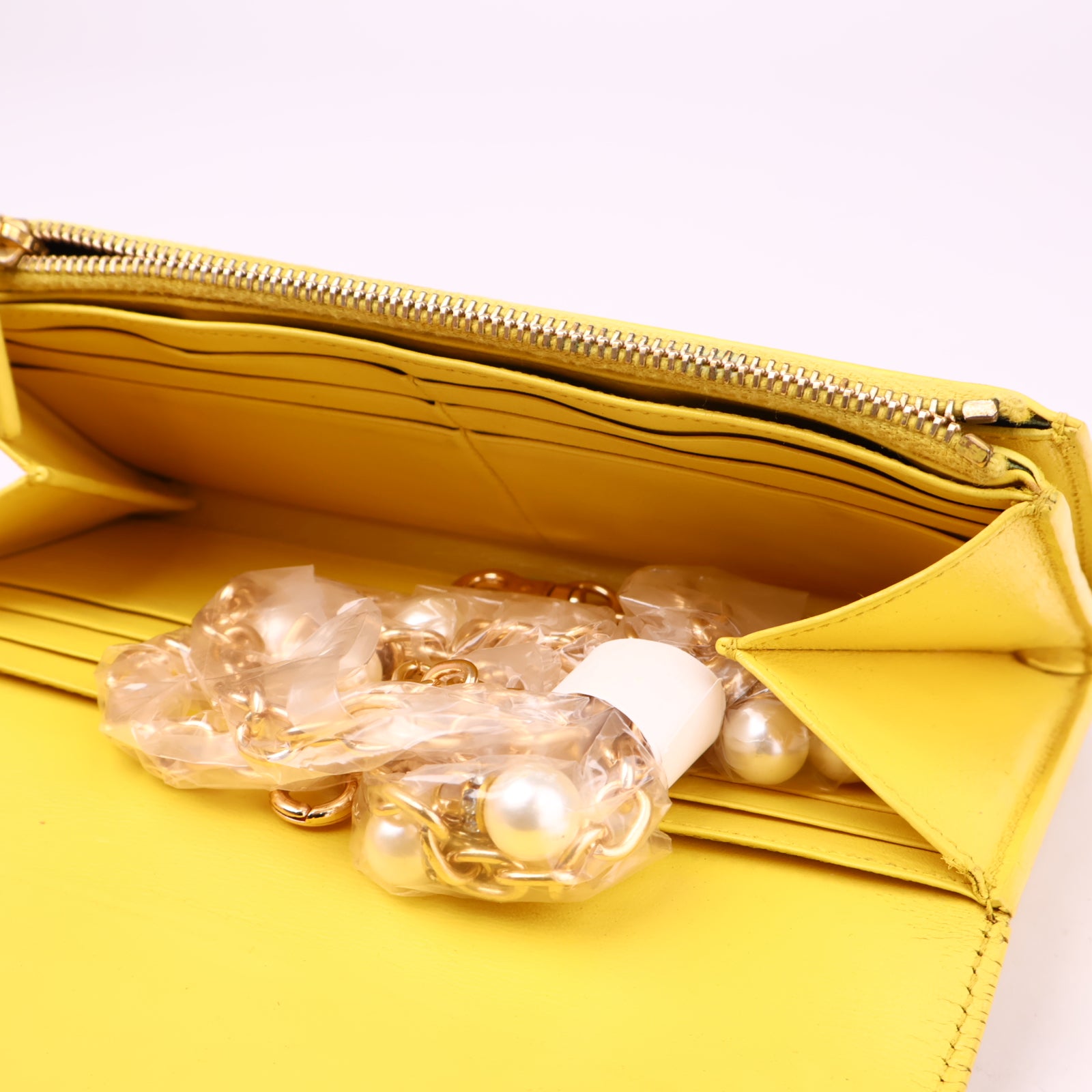 J3524 Yves Saint Laurent Yellow Calfskin Leather Ligne Y Clutch- Pre Owned