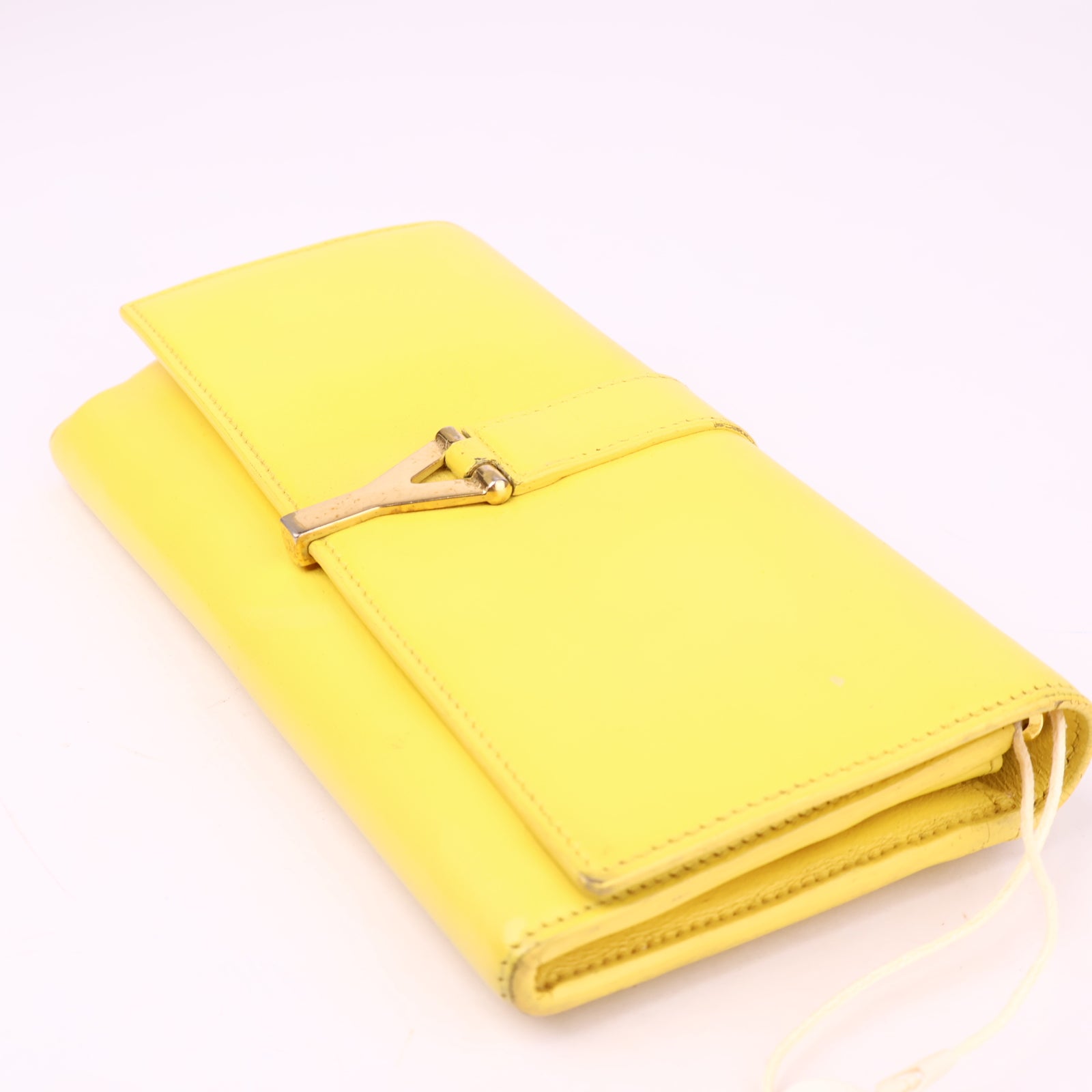 J3524 Yves Saint Laurent Yellow Calfskin Leather Ligne Y Clutch- Pre Owned
