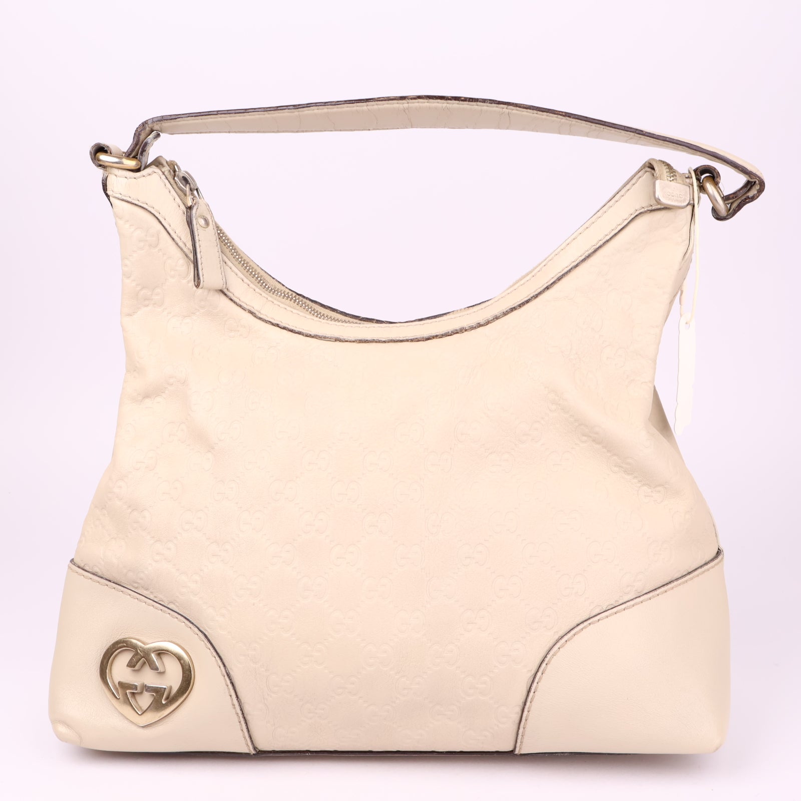 J3548 Gucci Shima Shoulder Bag Leather White- Pre Owned