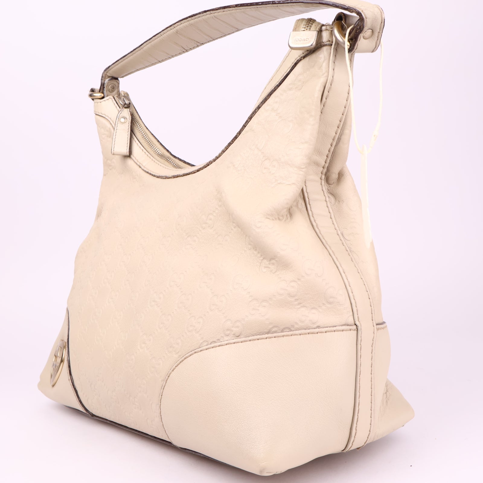 J3548 Gucci Shima Shoulder Bag Leather White- Pre Owned