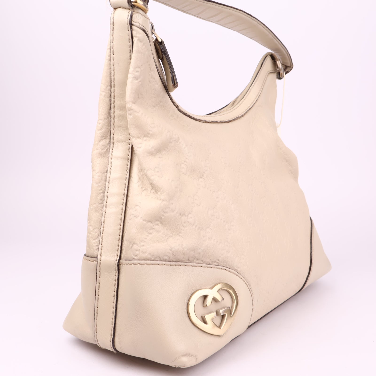 J3548 Gucci Shima Shoulder Bag Leather White- Pre Owned
