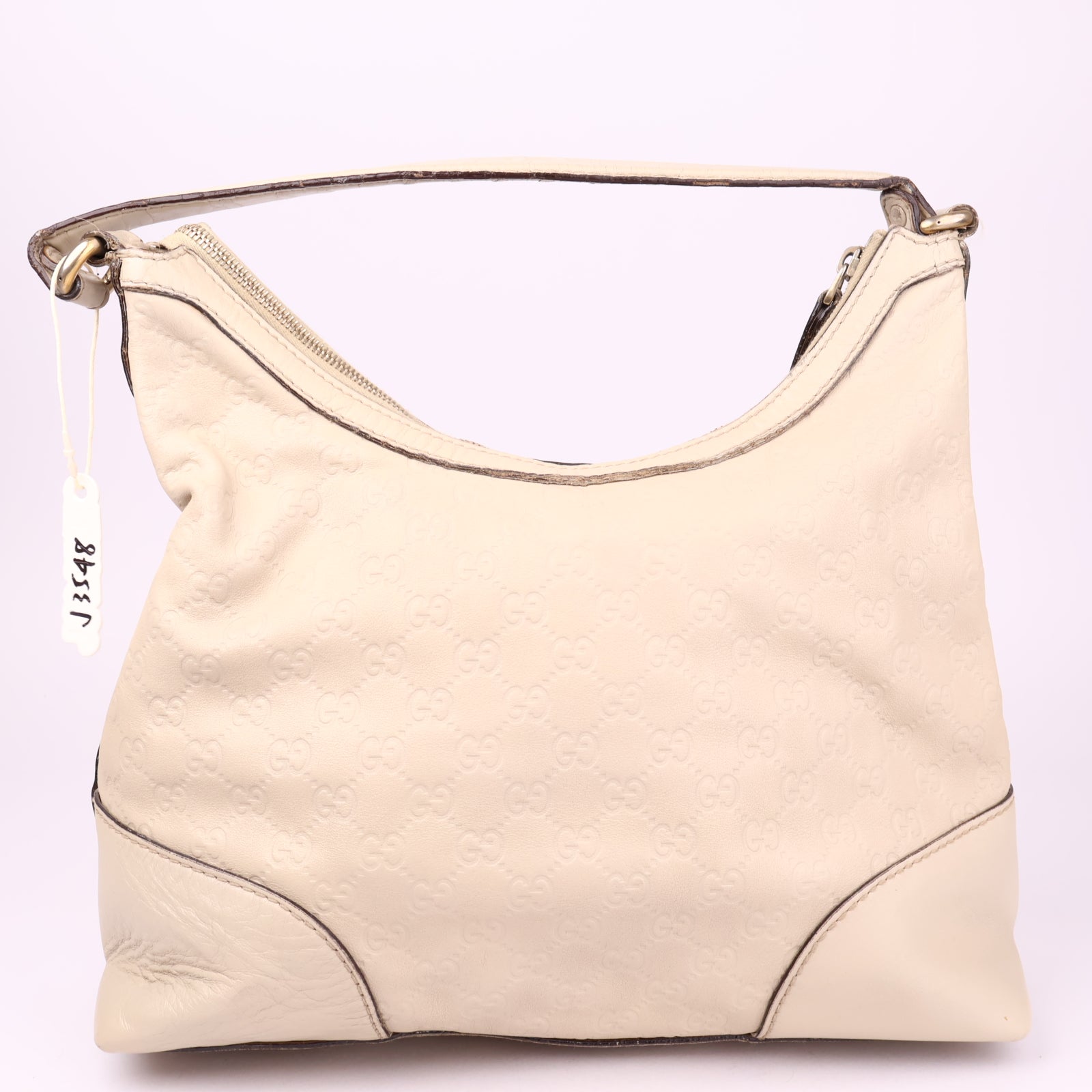 J3548 Gucci Shima Shoulder Bag Leather White- Pre Owned