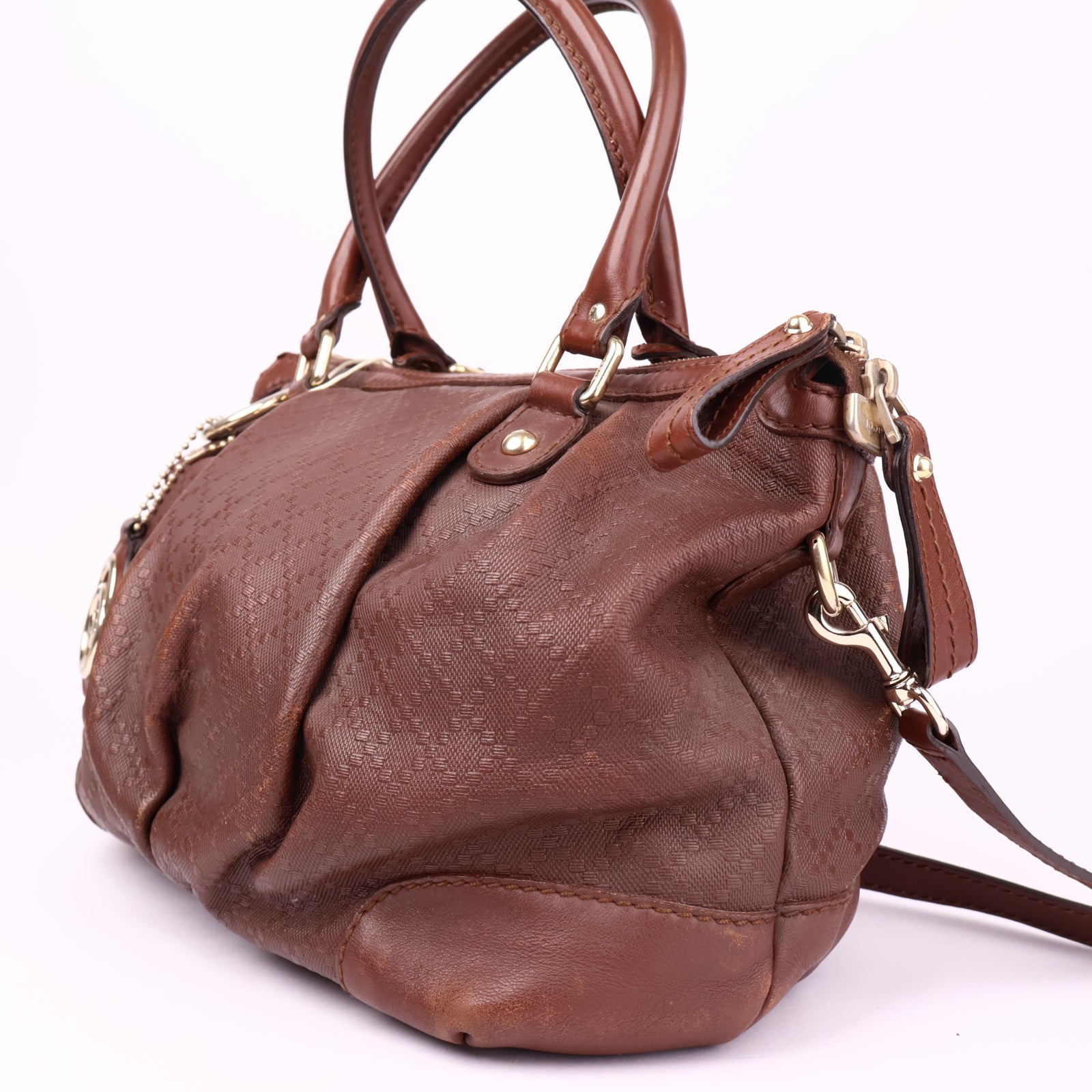 J3551 Gucci Sukey Diamante Handbag Brown Leather- Pre Owned