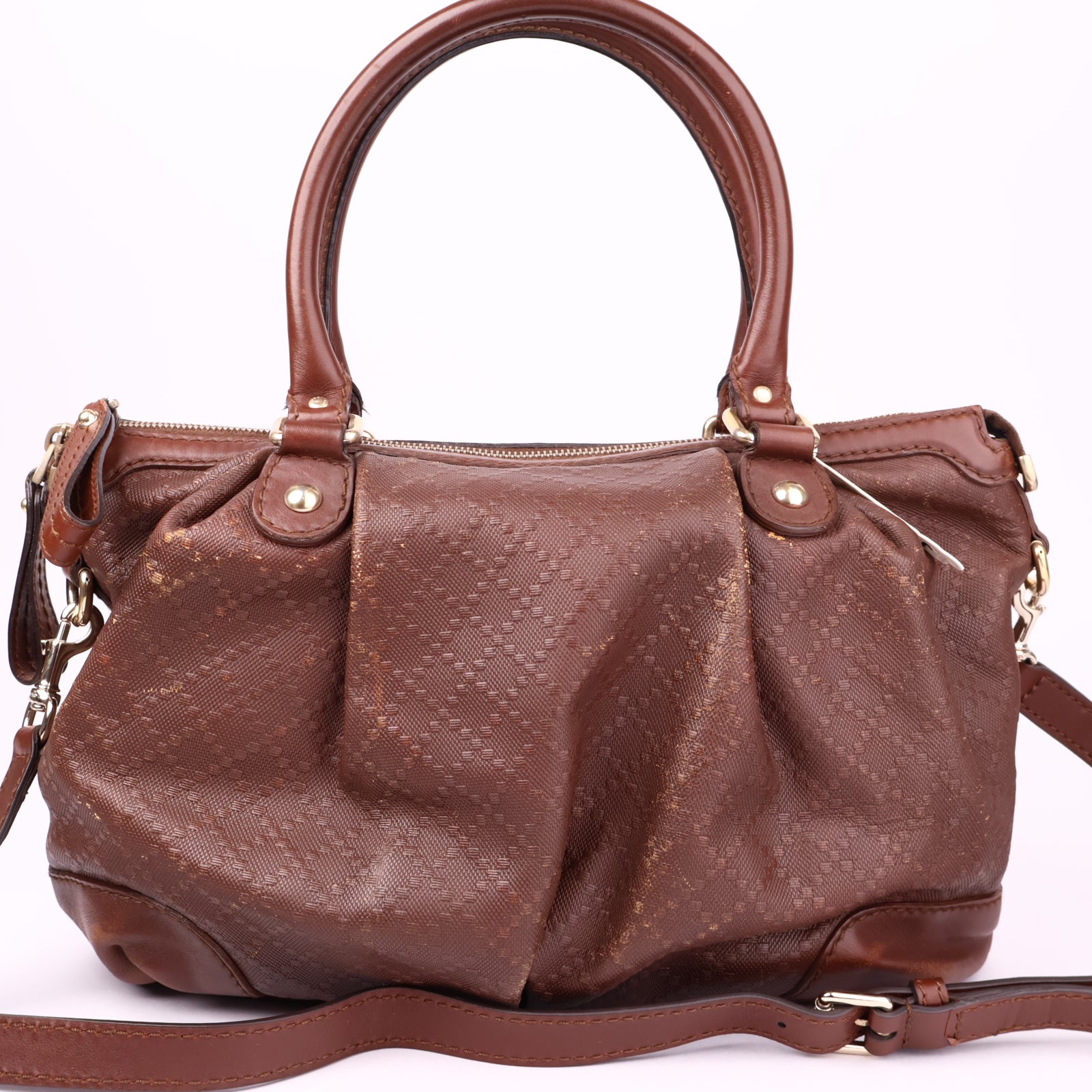 J3551 Gucci Sukey Diamante Handbag Brown Leather- Pre Owned