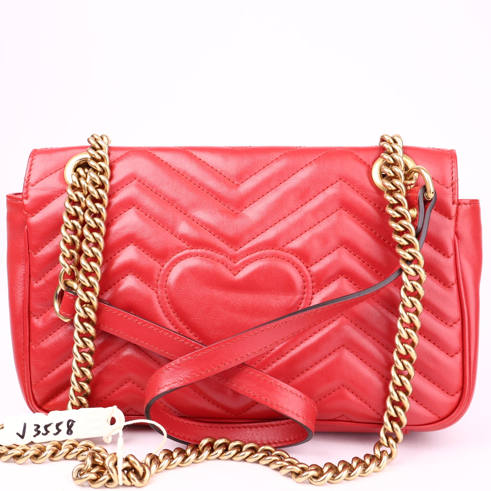 J3558 Gucci Red Leather Medium GG Marmont Bag- Pre Owned