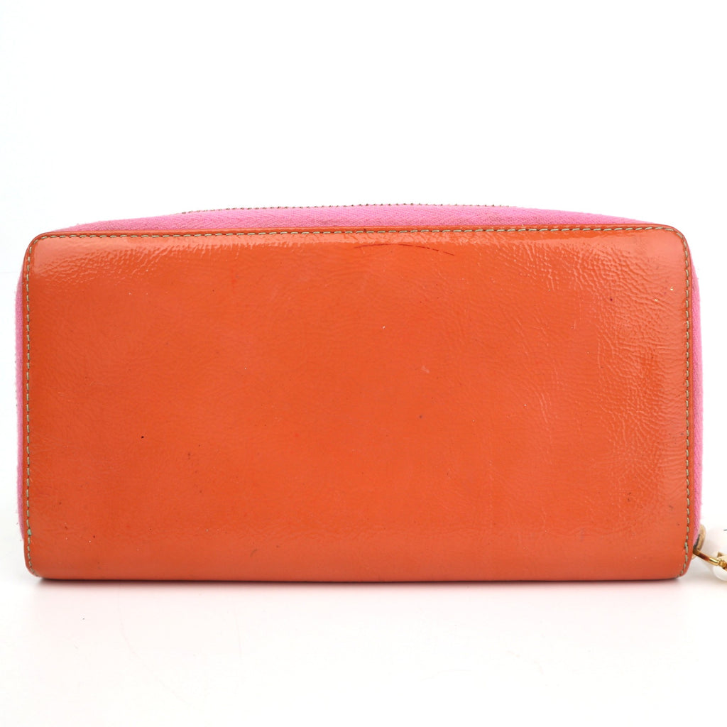 C2810# Saint Laurent Wallet Embroidered Logo Zip Around Long Wallet | Pre-Owned Very Good Red Embroidered Logo Leather