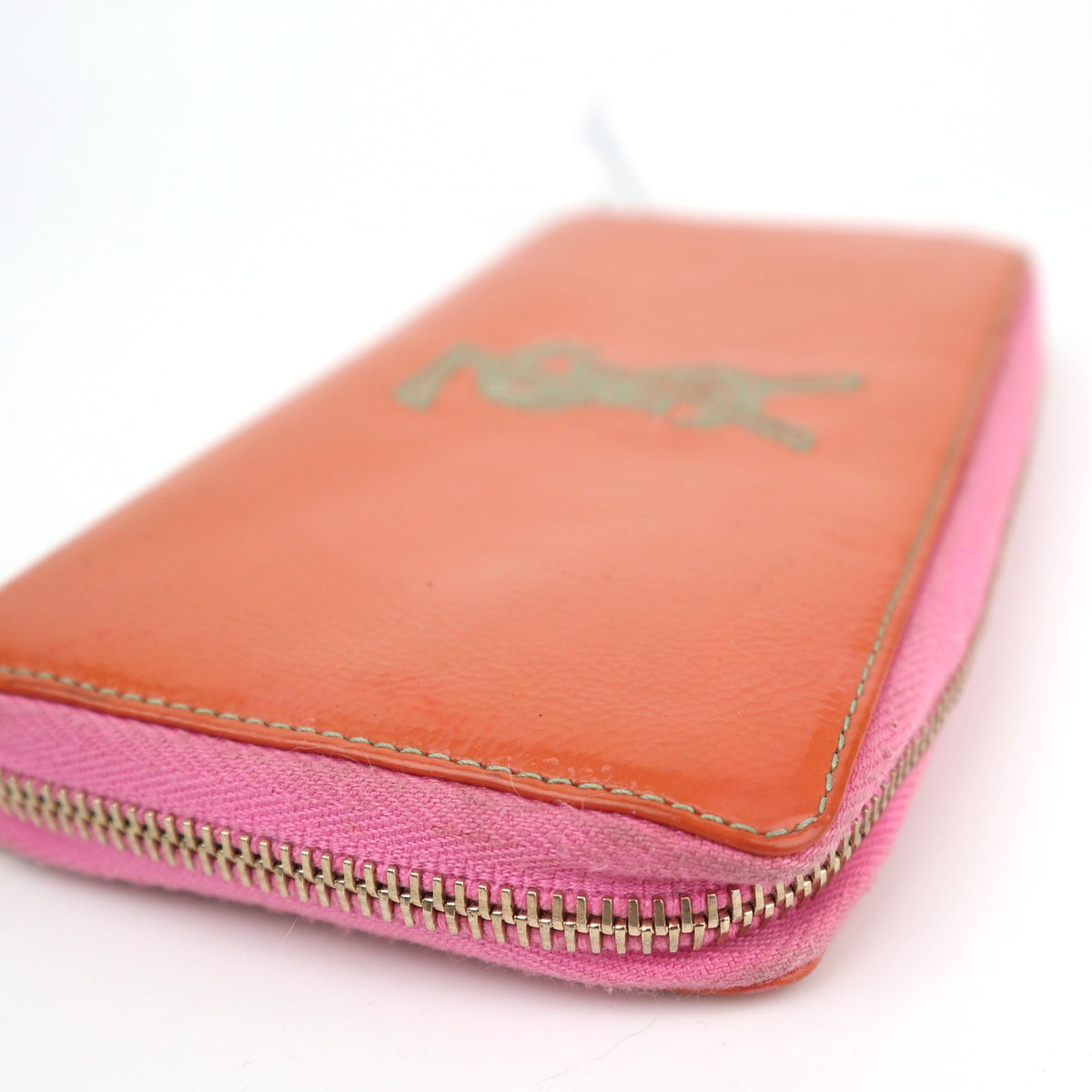 C2810# Saint Laurent Wallet Embroidered Logo Zip Around Long Wallet | Pre-Owned Very Good Red Embroidered Logo Leather