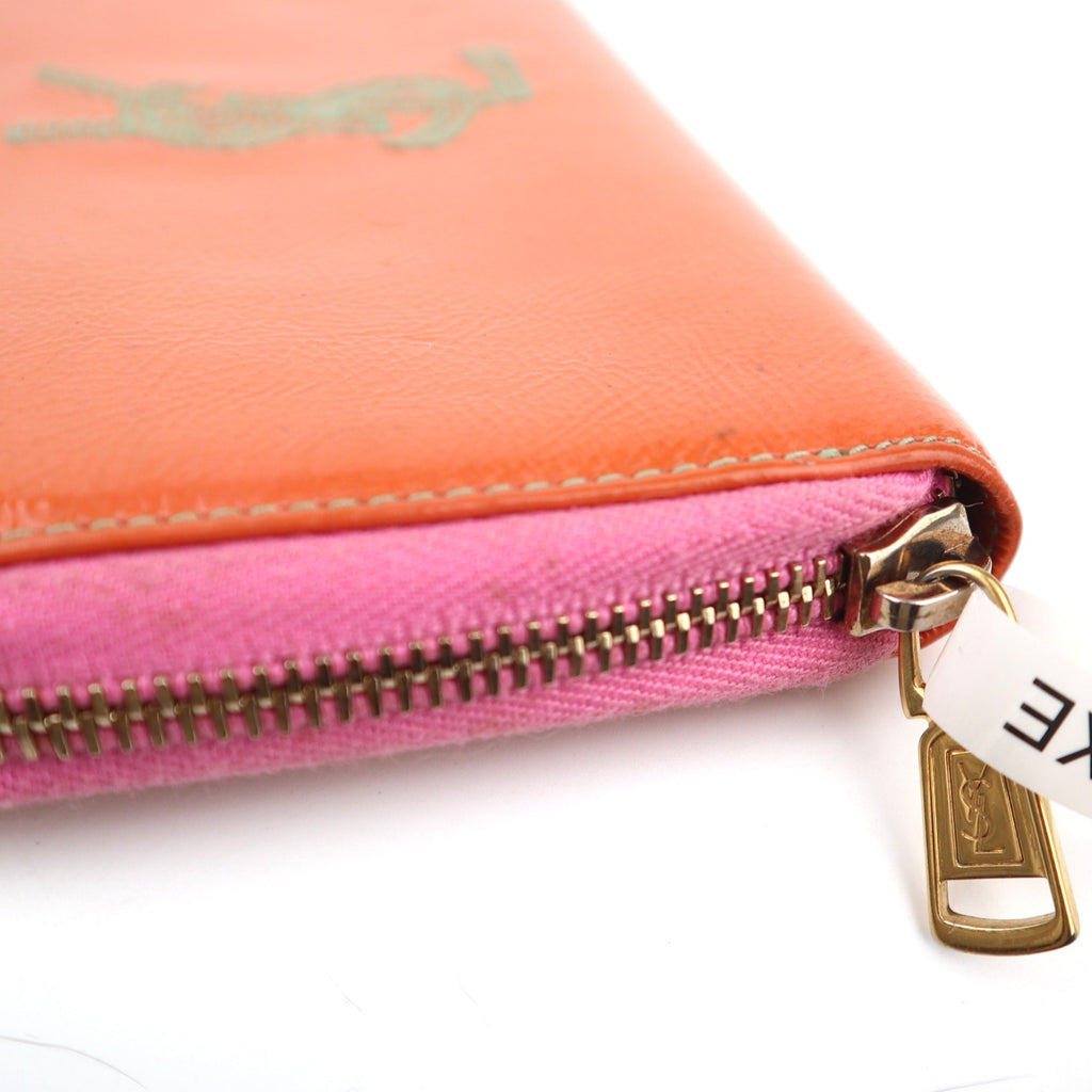 C2810# Saint Laurent Wallet Embroidered Logo Zip Around Long Wallet | Pre-Owned Very Good Red Embroidered Logo Leather