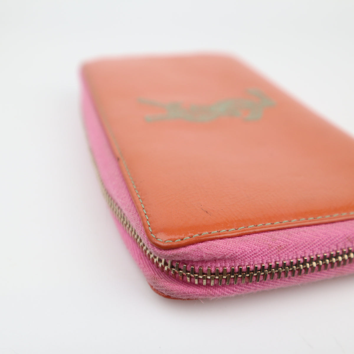 C2810# Saint Laurent Wallet Embroidered Logo Zip Around Long Wallet | Pre-Owned Very Good Red Embroidered Logo Leather