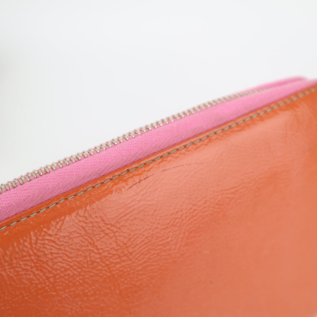 C2810# Saint Laurent Wallet Embroidered Logo Zip Around Long Wallet | Pre-Owned Very Good Red Embroidered Logo Leather