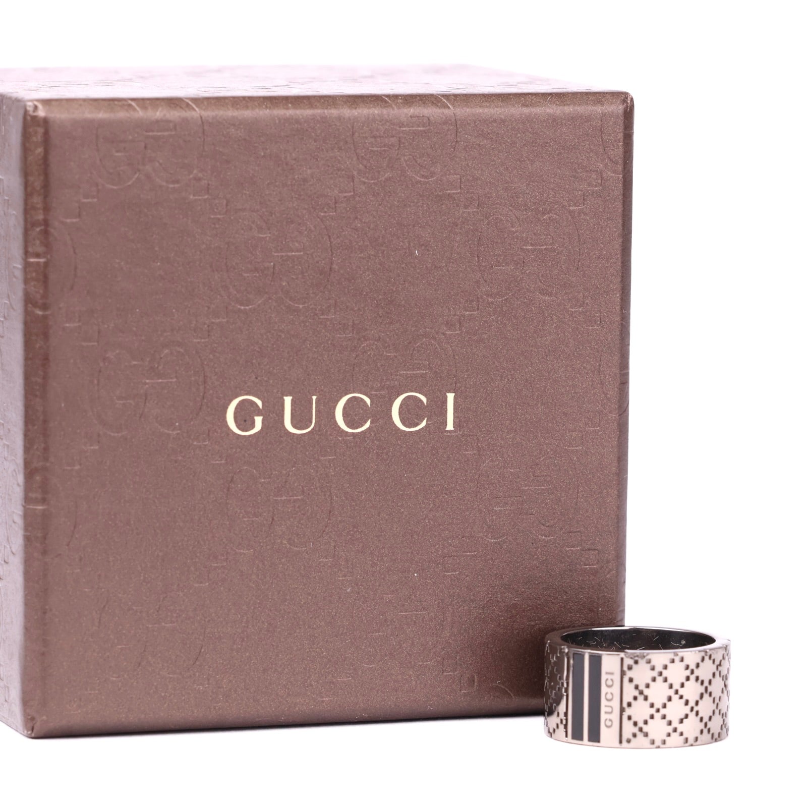 J3560 Gucci Diamante Ring Notation Size 21- Pre Owned