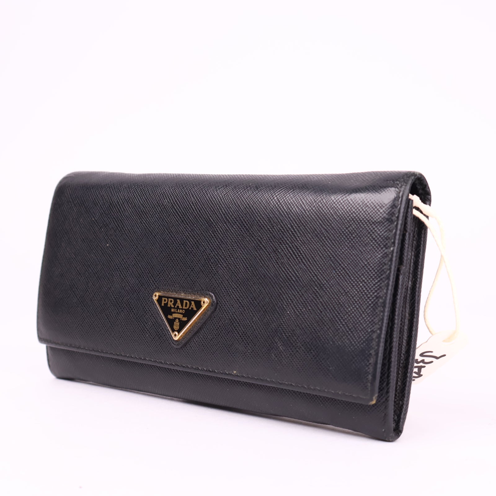 J3576 Prada Ladies Leather Purse Wallet Black/gold- Pre Owned