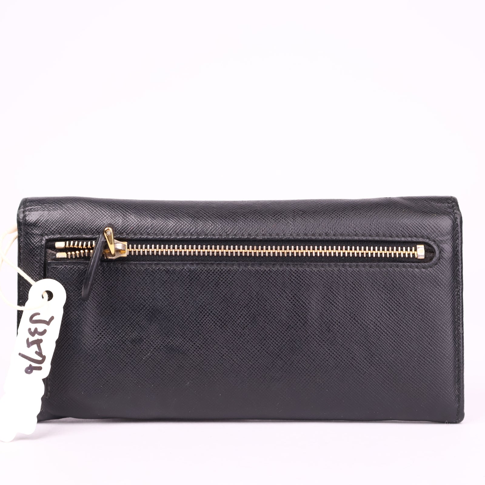 J3576 Prada Ladies Leather Purse Wallet Black/gold- Pre Owned