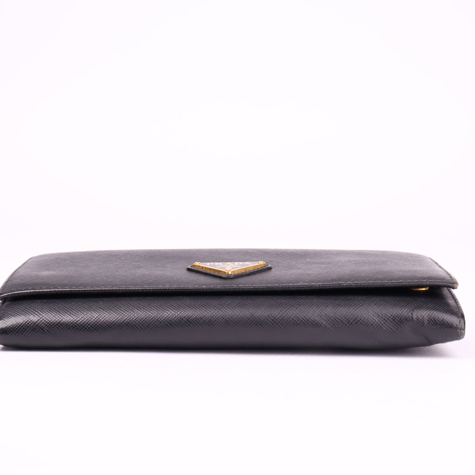 J3576 Prada Ladies Leather Purse Wallet Black/gold- Pre Owned