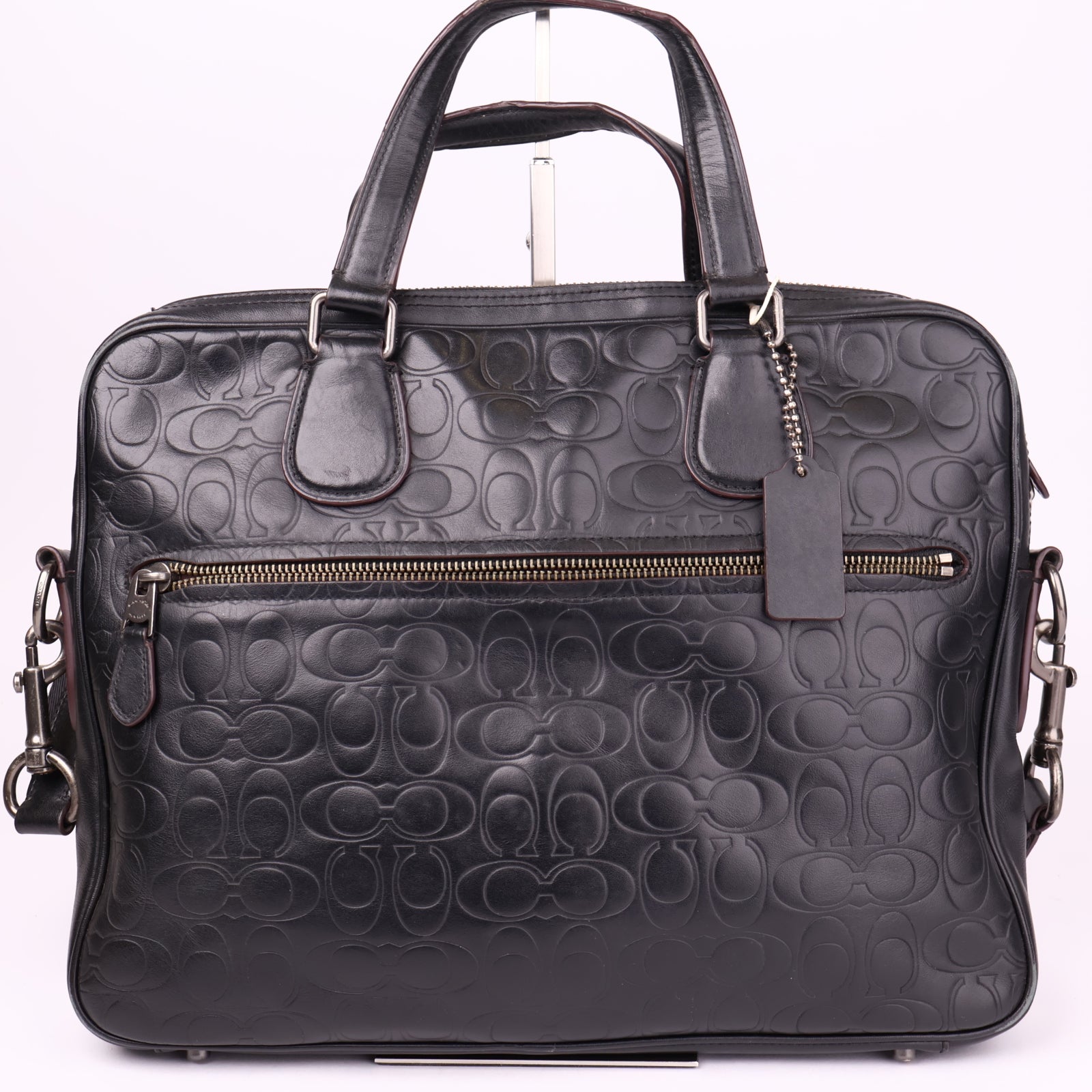 J3574 Coach Navy Blue Signature Embossed Leather Hudson Briefcase- Pre Owned