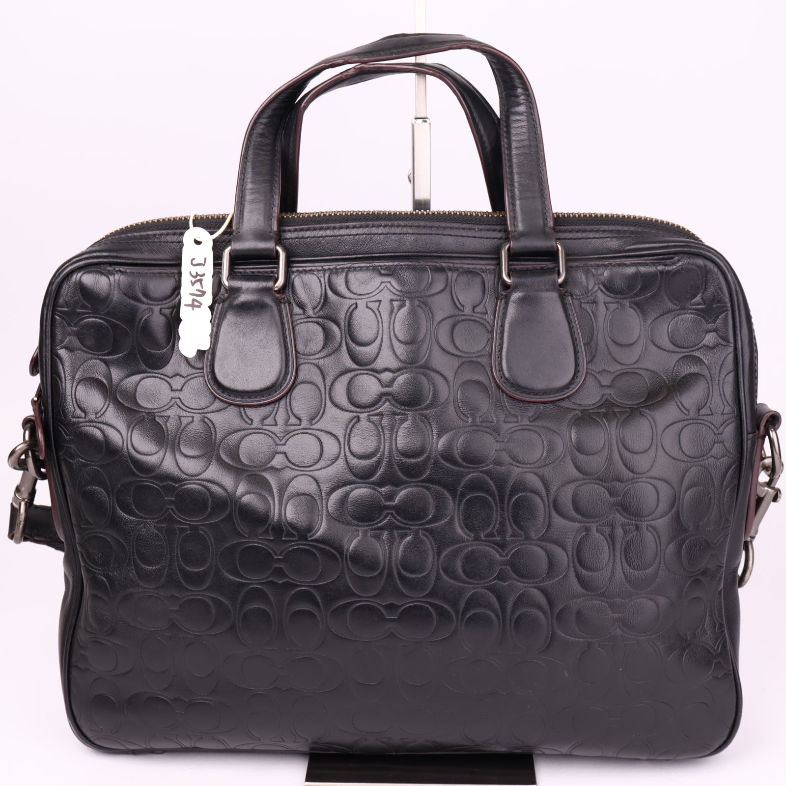 J3574 Coach Navy Blue Signature Embossed Leather Hudson Briefcase- Pre Owned