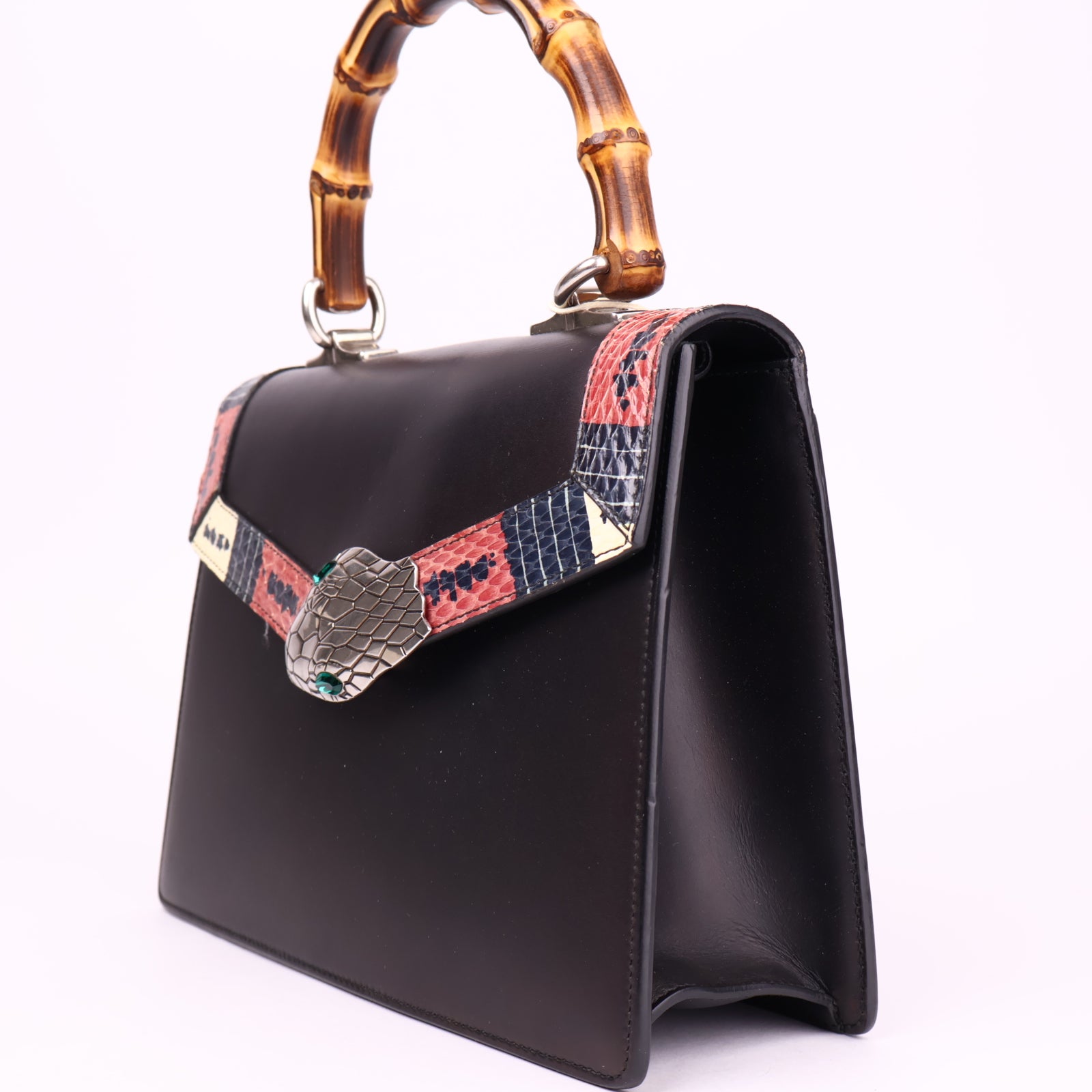 J3571 Gucci Black Snakeskin Lilith Top Handle Bag- Pre Owned