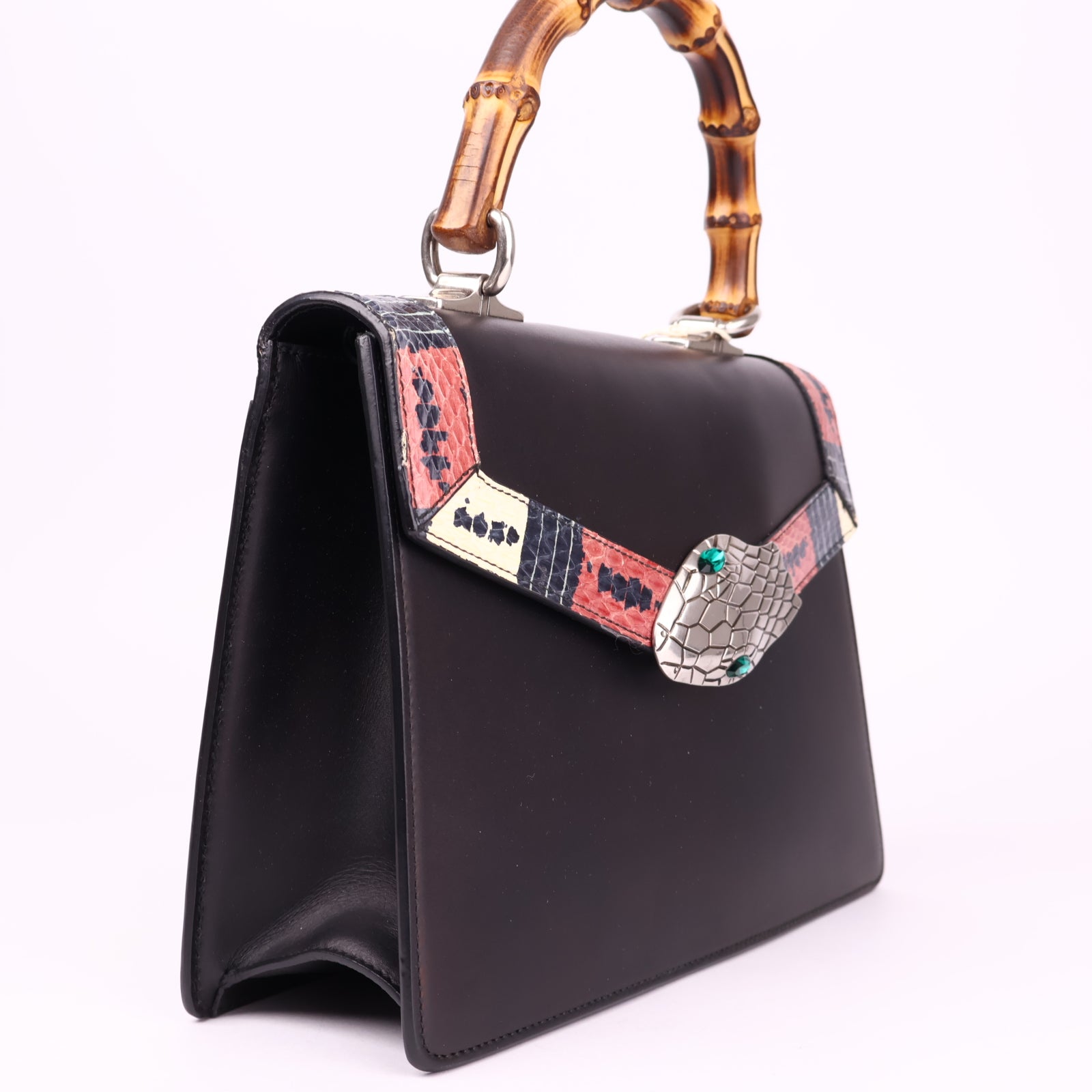 J3571 Gucci Black Snakeskin Lilith Top Handle Bag- Pre Owned