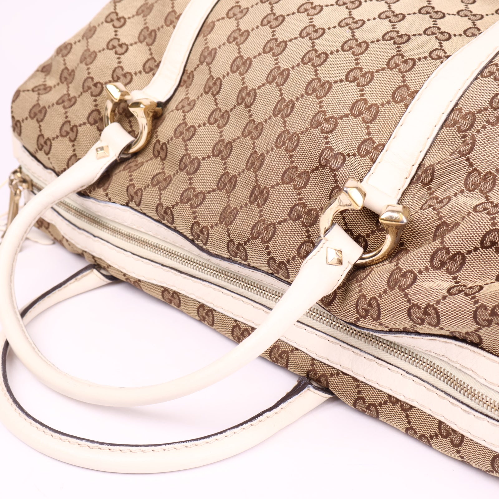J3570 Gucci GG Canvas Horsebit Nail Boston Bag- Pre Owned