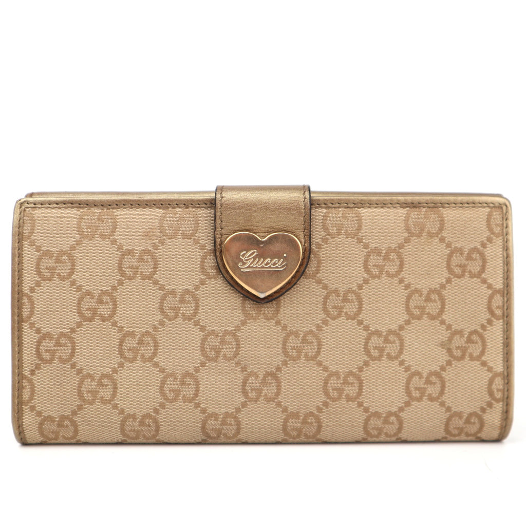 C2829 Gucci Wallet GG Canvas & Leather Long Flap Wallet Gold | Pre-Owned Very Good Gold GG Canvas Canvas, Leather