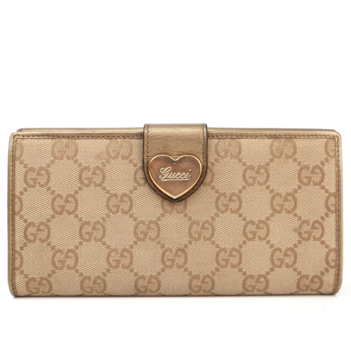 C2829 Gucci Wallet GG Canvas & Leather Long Flap Wallet Gold | Pre-Owned Very Good Gold GG Canvas Canvas, Leather