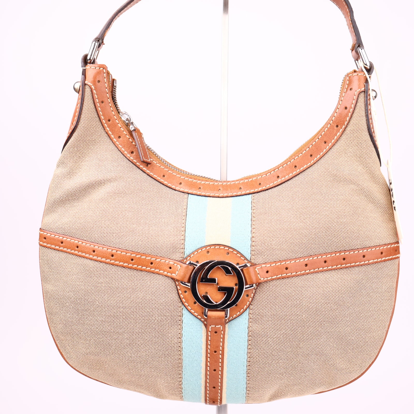 J3568 Gucci Jackie Equestrian Style Canvas Shoulder Bag- Pre Owned