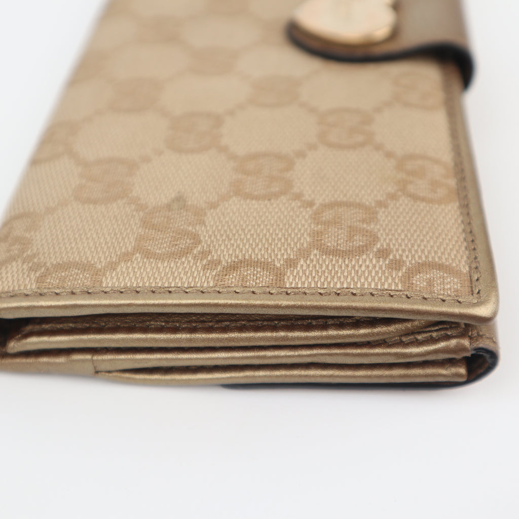 C2829 Gucci Wallet GG Canvas & Leather Long Flap Wallet Gold | Pre-Owned Very Good Gold GG Canvas Canvas, Leather
