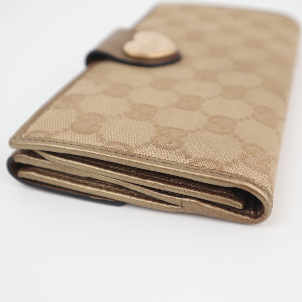 C2829 Gucci Wallet GG Canvas & Leather Long Flap Wallet Gold | Pre-Owned Very Good Gold GG Canvas Canvas, Leather