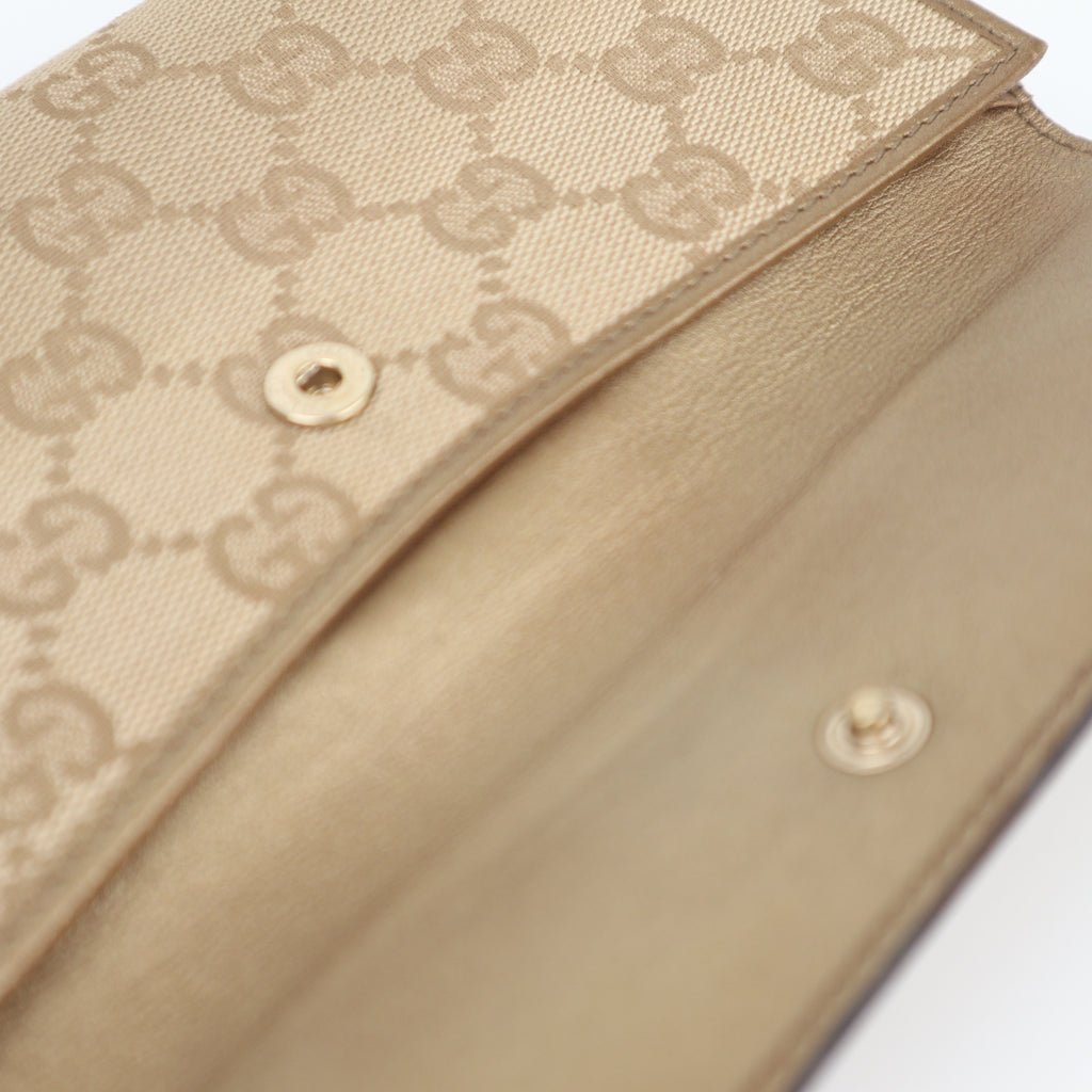 C2829 Gucci Wallet GG Canvas & Leather Long Flap Wallet Gold | Pre-Owned Very Good Gold GG Canvas Canvas, Leather