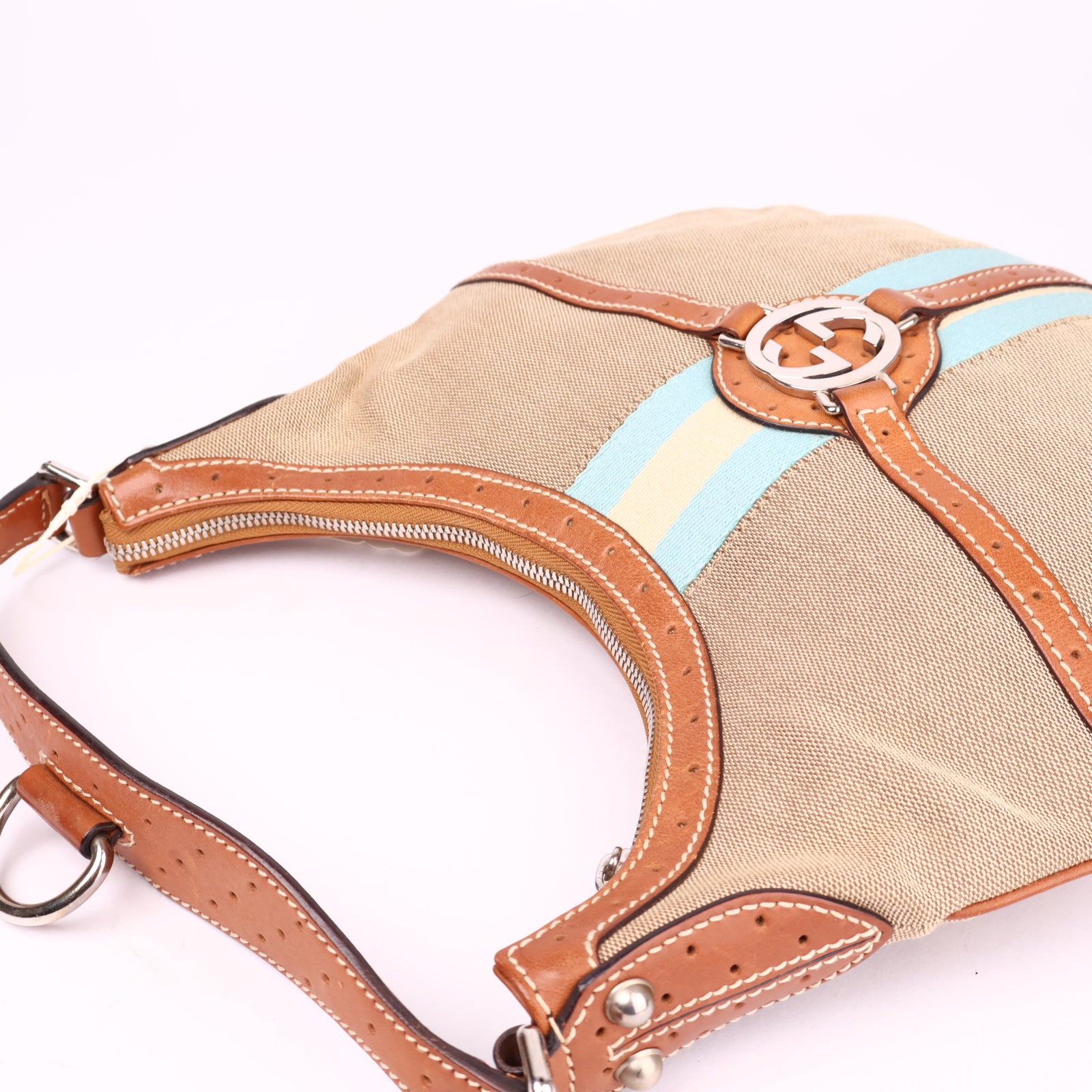 J3568 Gucci Jackie Equestrian Style Canvas Shoulder Bag- Pre Owned