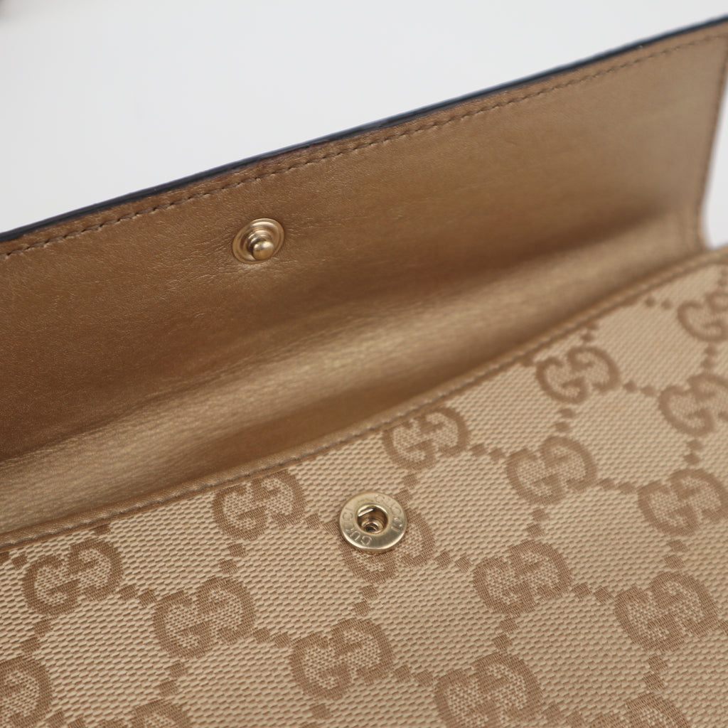 C2829 Gucci Wallet GG Canvas & Leather Long Flap Wallet Gold | Pre-Owned Very Good Gold GG Canvas Canvas, Leather