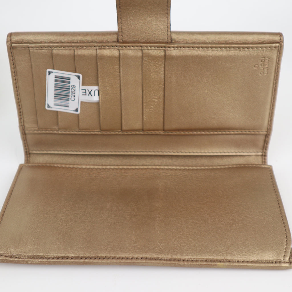 C2829 Gucci Wallet GG Canvas & Leather Long Flap Wallet Gold | Pre-Owned Very Good Gold GG Canvas Canvas, Leather