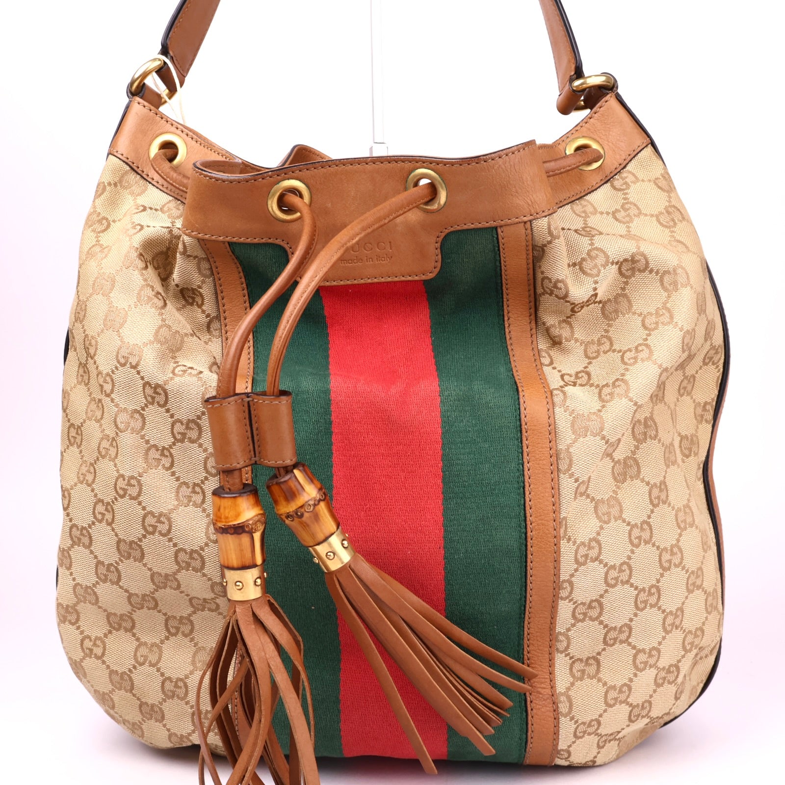 J3566 Gucci Rania GG Canvas Drawstring Hobo Bag- Pre Owned