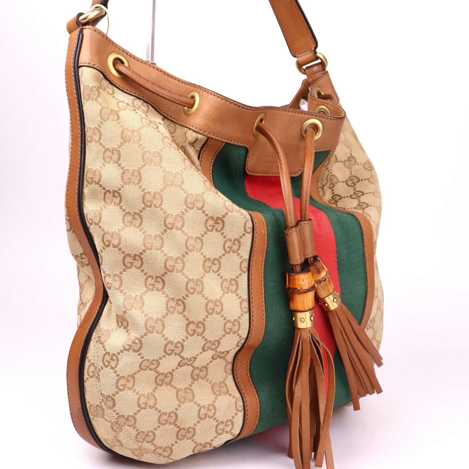 J3566 Gucci Rania GG Canvas Drawstring Hobo Bag- Pre Owned