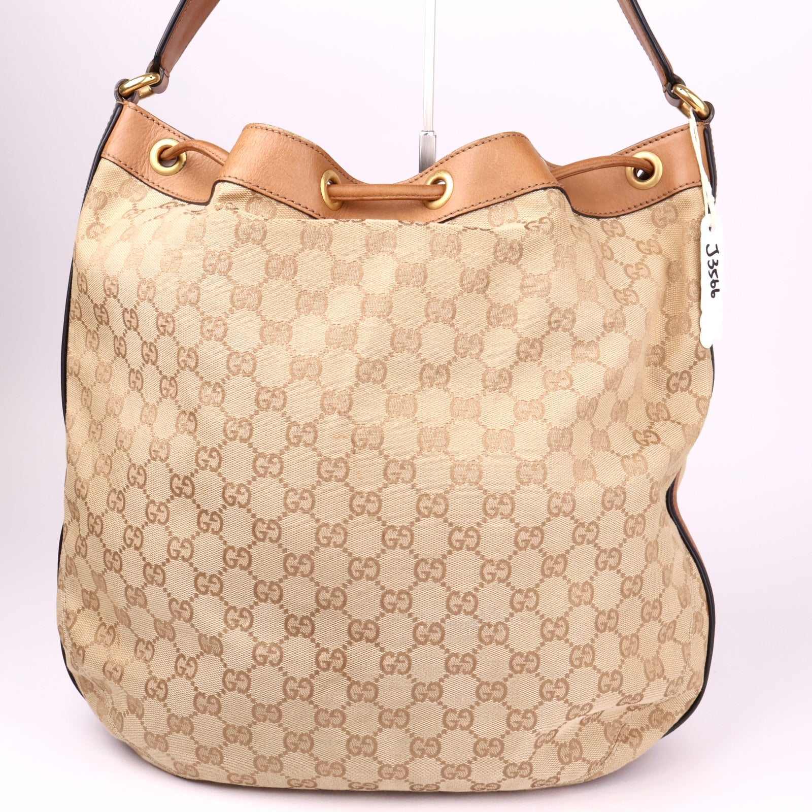 J3566 Gucci Rania GG Canvas Drawstring Hobo Bag- Pre Owned