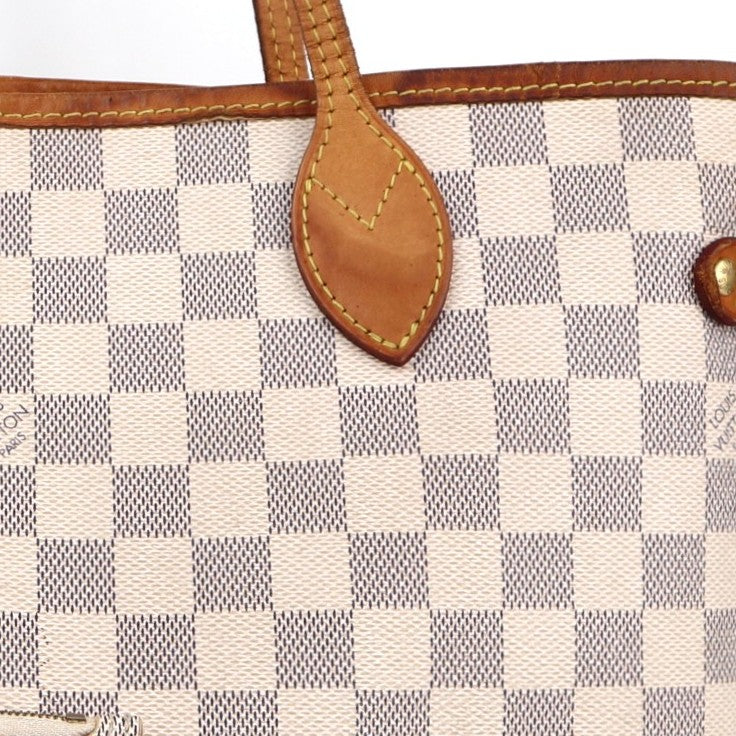 Louis Vuitton Damier Azur Neverfull MM Shoulder Bag C1877 | Pre-Owned Very Good White / Blue Damier Azur Coated canvas, leather trim
