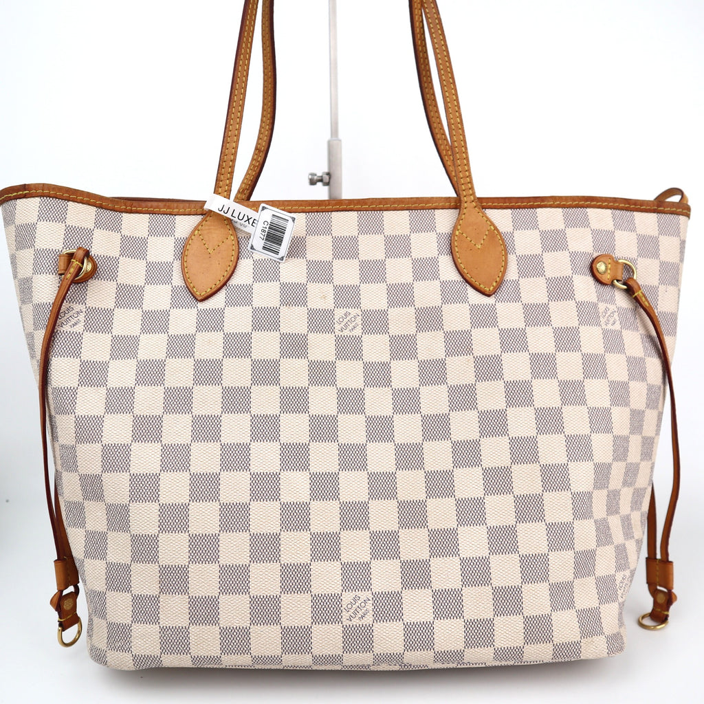 Louis Vuitton Damier Azur Neverfull MM Shoulder Bag C1877 | Pre-Owned Very Good White / Blue Damier Azur Coated canvas, leather trim