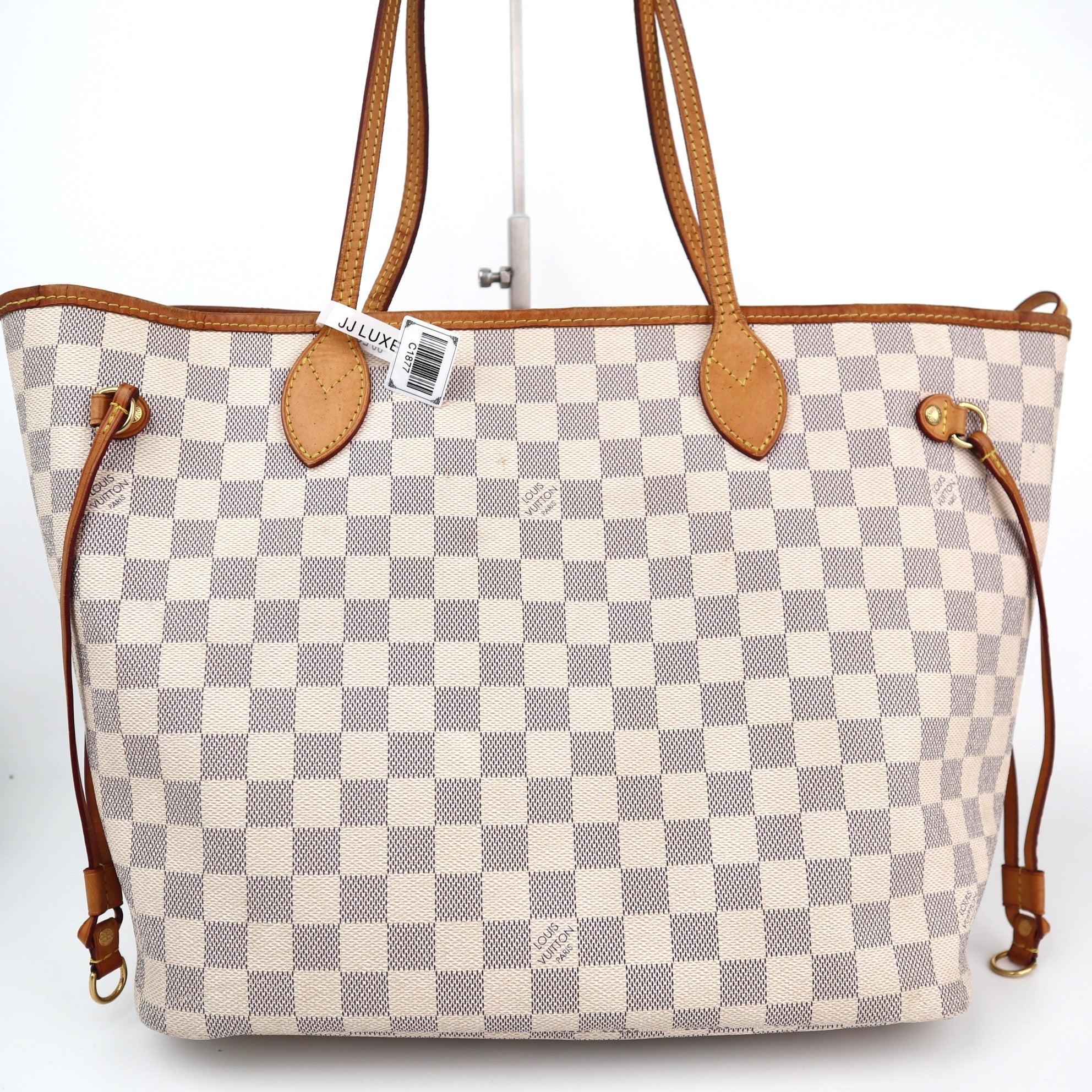 Louis Vuitton Damier Azur Neverfull MM Shoulder Bag C1877 | Pre-Owned Very Good White / Blue Damier Azur Coated canvas, leather trim