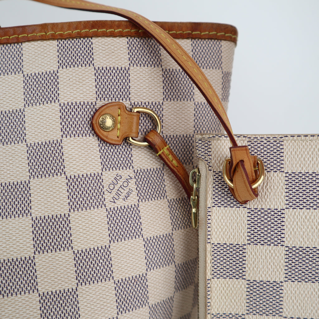 Louis Vuitton Damier Azur Neverfull MM Shoulder Bag C1877 | Pre-Owned Very Good White / Blue Damier Azur Coated canvas, leather trim