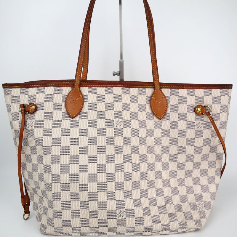 Louis Vuitton Damier Azur Neverfull MM Shoulder Bag C1878 | Pre-Owned Very Good White / Blue Damier Azur Coated canvas, leather trim