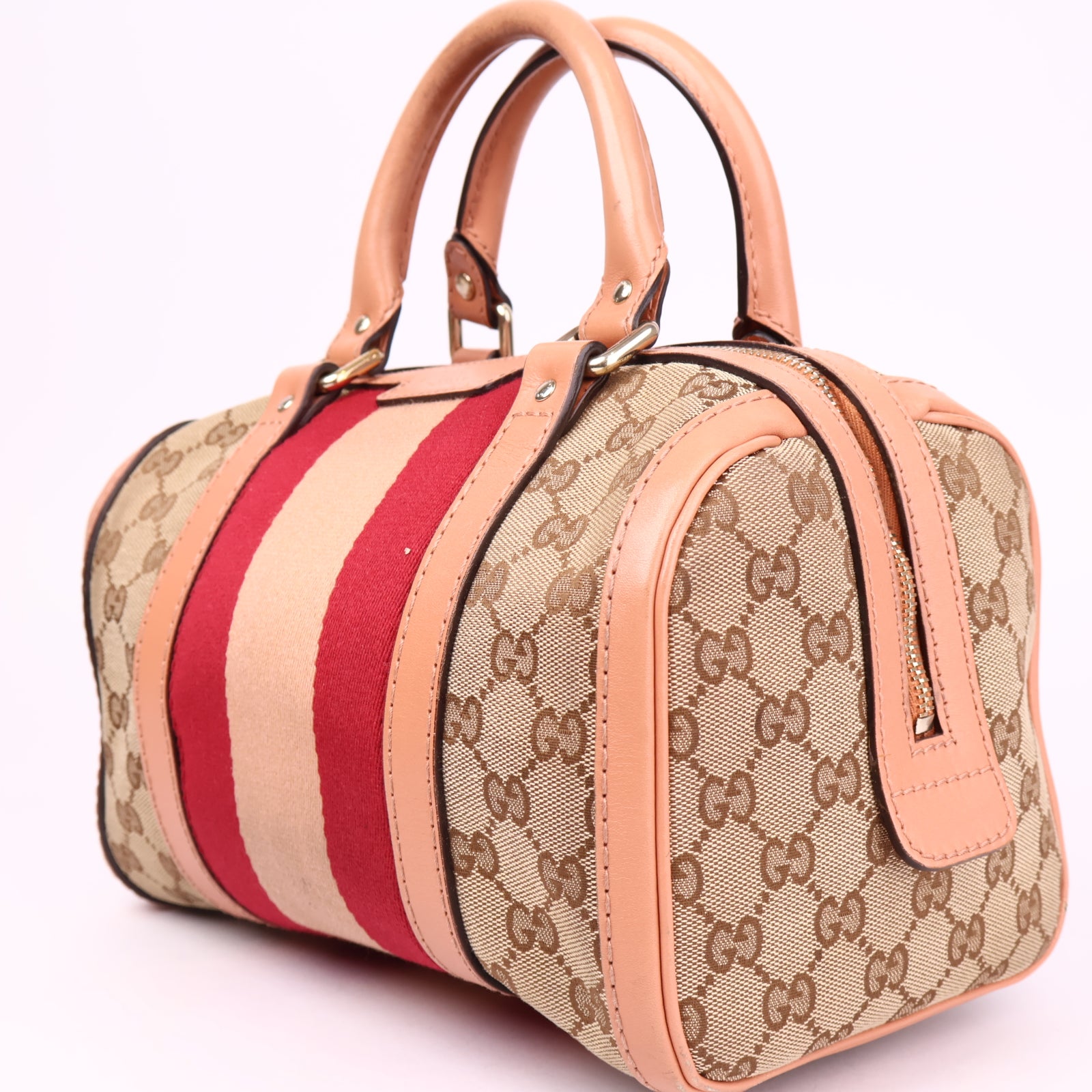 J3606 Gucci Brown Small GG Canvas Web Joy Boston Bag- Pre Owned