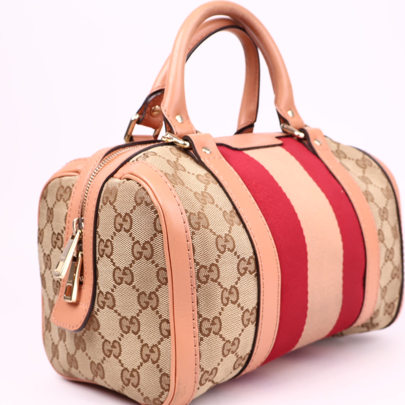 J3606 Gucci Brown Small GG Canvas Web Joy Boston Bag- Pre Owned