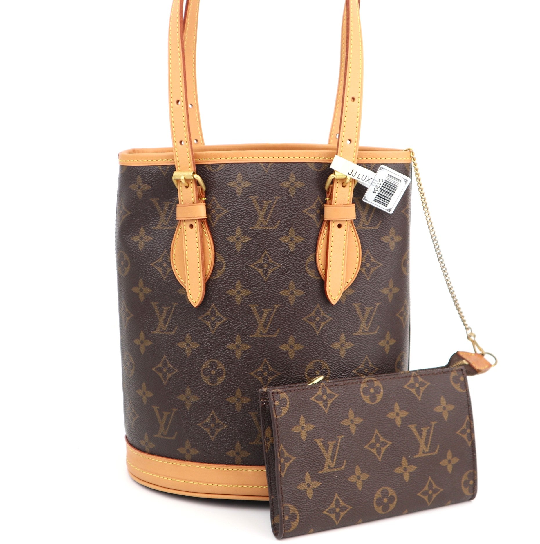 C1304R  Louis Vuitton Monogram Canvas Petit Bucket Bag w/ Accessories Pouch-Pre Owned