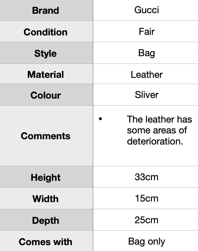 J0977 GUCCI Metallic Silver GG Imprime Coated Canvas Joy Tote Bag- Pre Owned