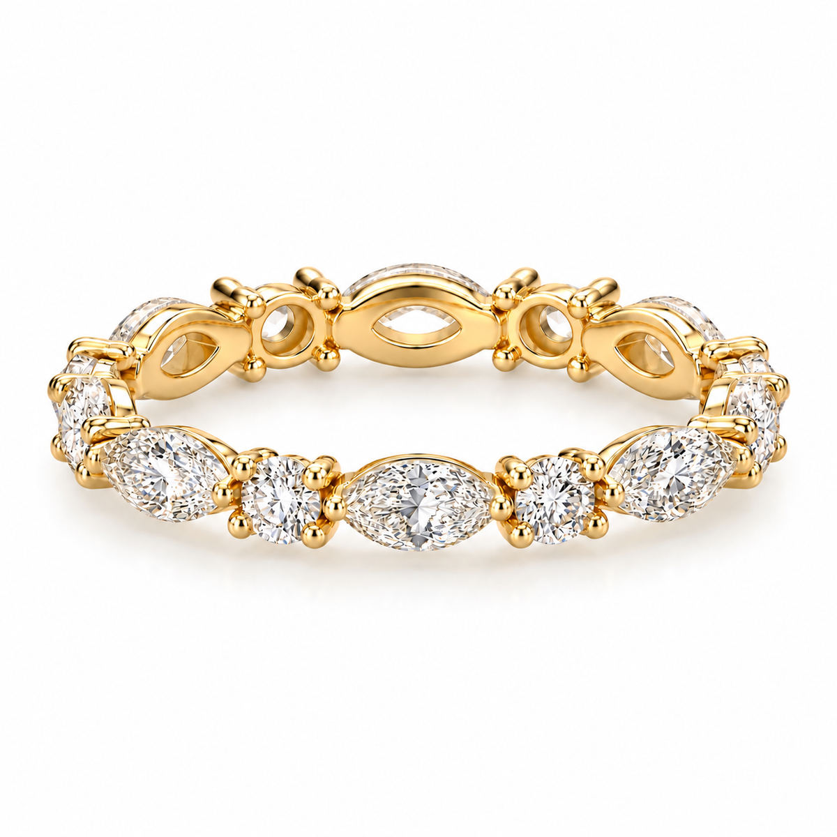 1.812ct Marquise/Round Lab-Grown Diamond Band Ring | 18K Yellow Gold