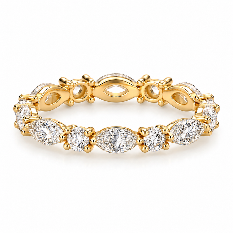1.812ct Marquise/Round Lab-Grown Diamond Band Ring | 18K Yellow Gold