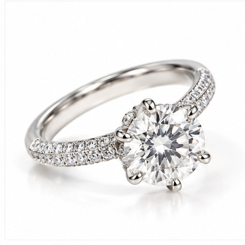4.050ct Round Lab-Grown Diamond Pavé Cathedral Solitaire Ring | 18K White Gold