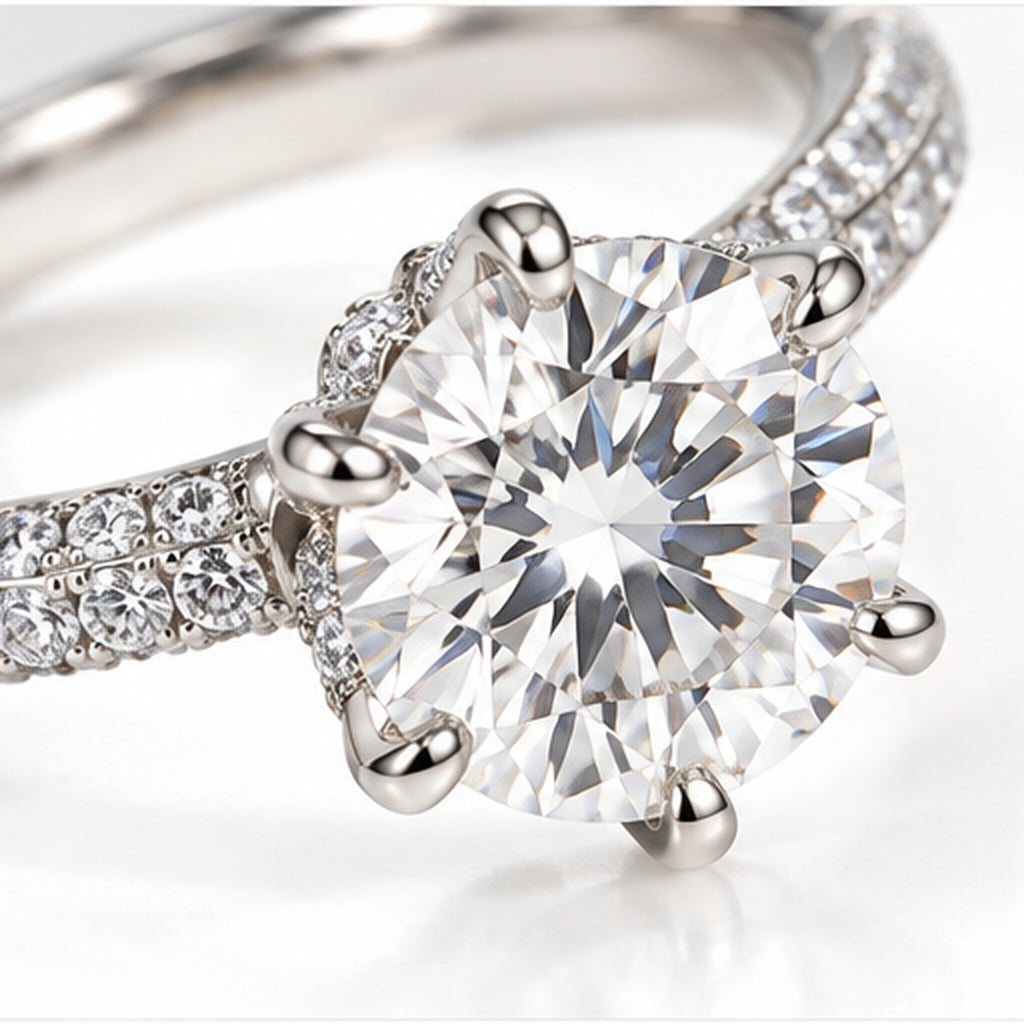 4.050ct Round Lab-Grown Diamond Pavé Cathedral Solitaire Ring | 18K White Gold